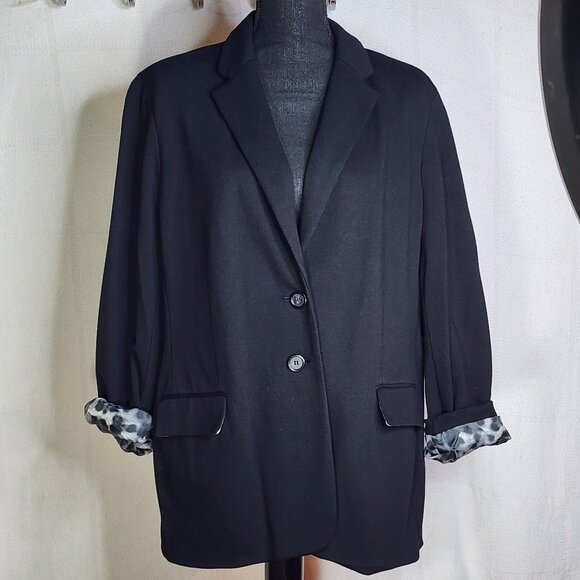 Chico's Black Rayon Nylon Span Two Button Print Lined Blazer Chico Size 3 US XL - Picture 1 of 16